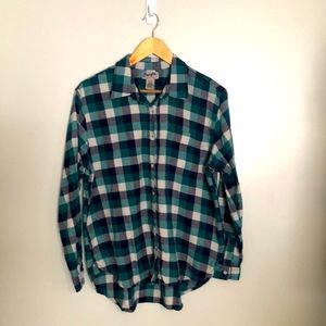 💙💚 Wrangler Women’s Plaid Flannel Button Down Sz L GUC